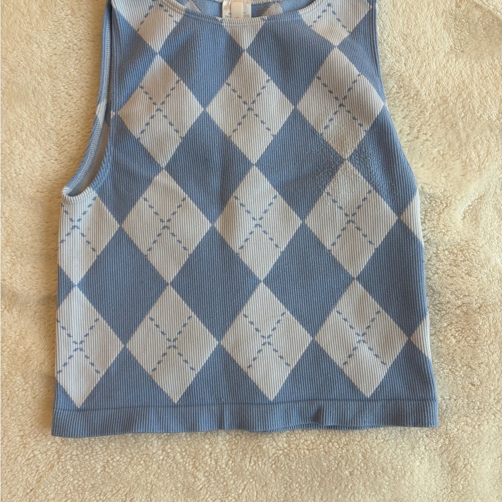 Blue Argyle Sleeveless Top
